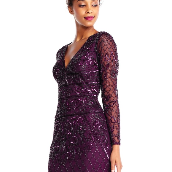 Adrianna Papell Dresses & Skirts - Adrianna Papell V-Neck Beaded Dress Deep Amethyst